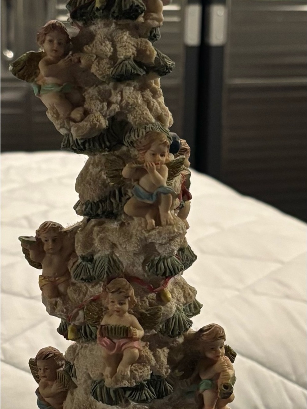 Cherub Tree Figurine - Vintage 15” tall x 4.5” wide Angel Decor in Pastel Colors